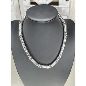 Vintage Monet Barrel Chain Necklace Silver Tone Chunky